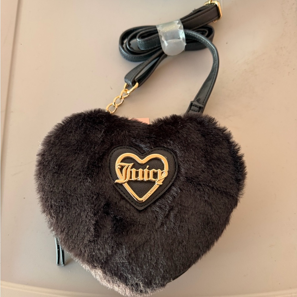 Juicy Couture Black Heart Faux-Fur Crossbody Bag